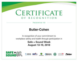 Safe + Sound Participant Certificate